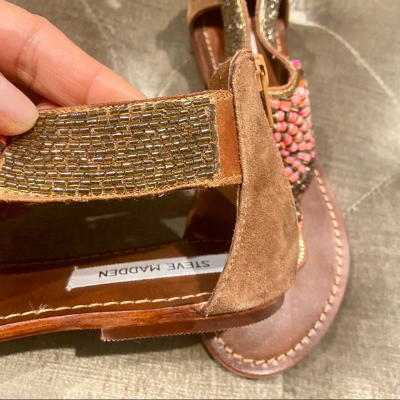 Steve Madden Beaded Pharaoh Thong Sandals Suede Leather - Picture 4 of 9